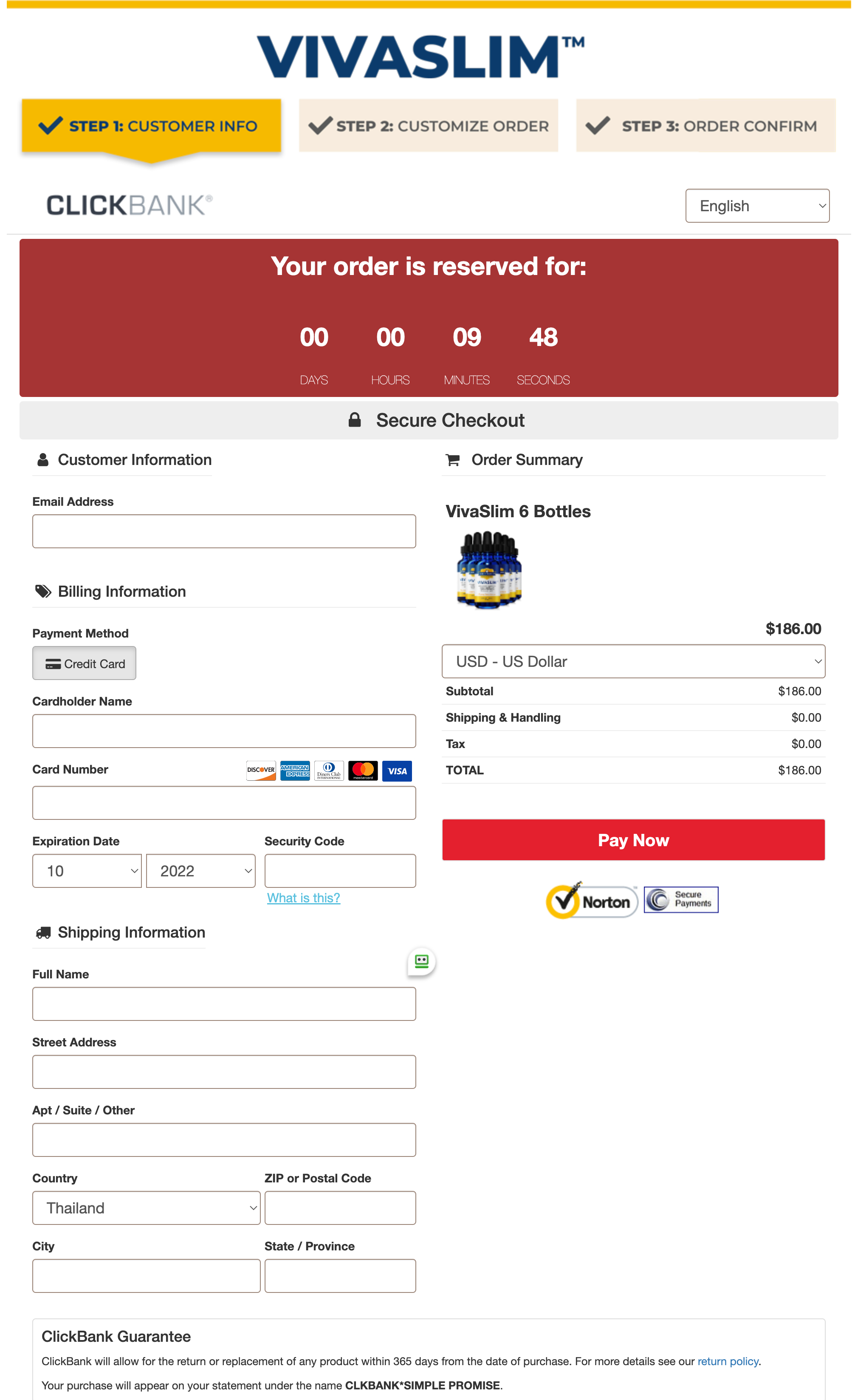 Vivaslim Checkout Page